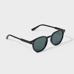 Men's Plastic Round With Gray Lens Sunglasses - Goodfellow & Co™ Black: Maximum UV Protection, Impact-Resistant