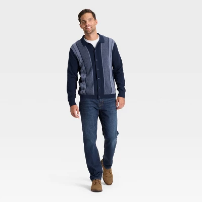 Men's Long Sleeve Jacquard Full Button Polo Sweater - Goodfellow & Co™ Blue 4 Men's Long Sleeve Jacquard Full Button Polo Sweater - Goodfellow & Co™ Blue - Image 2