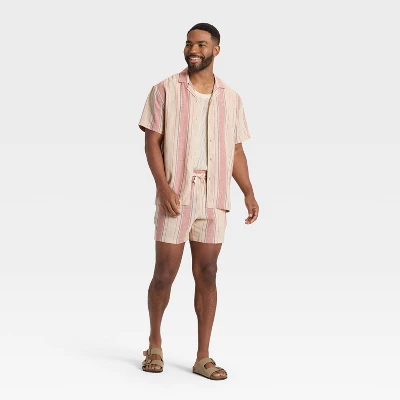Men's Striped Linen-Blend Camp Shirt - Goodfellow & Co™ Beige/Pink 4 Men's Striped Linen-Blend Camp Shirt - Goodfellow & Co™ Beige/Pink - Image 2