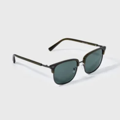 Men's Plastic Angular Square Browline Sunglasses - Goodfellow & Co™ Dark Olive Green: Impact-Resistant, Maximum UV Protection