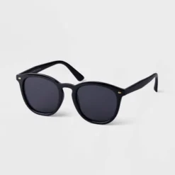 Men's Plastic Round Sunglasses - Goodfellow & Co™ Black: UV Protection, Recycled Material