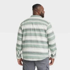 Men's Big & Tall Striped Standard Fit Long Sleeve Button-Down Shirt - Goodfellow & Co™ Olive Green