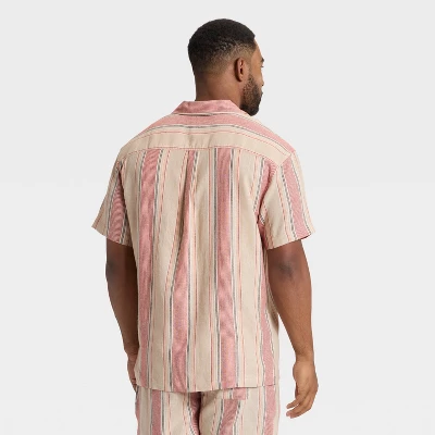 Men's Striped Linen-Blend Camp Shirt - Goodfellow & Co™ Beige/Pink 3 Men's Striped Linen-Blend Camp Shirt - Goodfellow & Co™ Beige/Pink