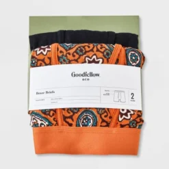 Men's Medallion Print Boxer Briefs 2pk - Goodfellow & Co™ Orange