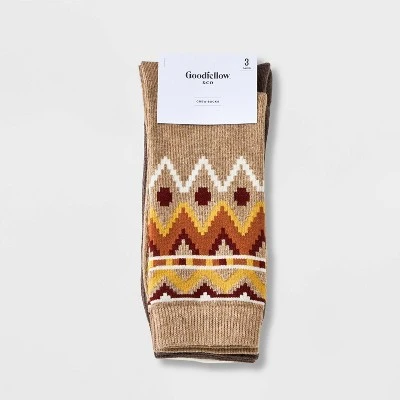 Men's Striped Autumn Fairisle Crew Socks 3pk - Goodfellow & Co™ Tan/Brown/Yellow 6-12 4 Men's Striped Autumn Fairisle Crew Socks 3pk - Goodfellow & Co™ Tan/Brown/Yellow 6-12 - Image 2