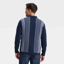 Men's Long Sleeve Jacquard Full Button Polo Sweater - Goodfellow & Co™ Blue
