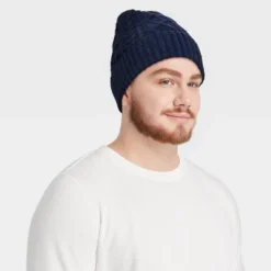 Men's Cable Lined Beanie - Goodfellow & Co™ Navy Blue