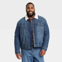 Men's Faux Shearling Lined Denim Trucker Jacket - Goodfellow & Co™ Blue -Men Fashion GUEST b6a6d4f7 886e 496d a53c d8ae59aee1e4