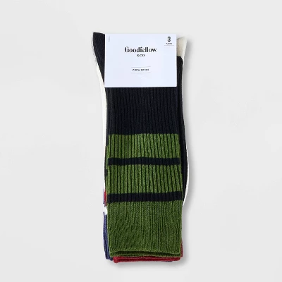 Men's Striped Ribbed Crew Socks 3pk - Goodfellow & Co™ Blue/Green/Red 6-12 4 Men's Striped Ribbed Crew Socks 3pk - Goodfellow & Co™ Blue/Green/Red 6-12 - Image 2