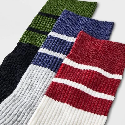 Men's Striped Ribbed Crew Socks 3pk - Goodfellow & Co™ Blue/Green/Red 6-12 3 Men's Striped Ribbed Crew Socks 3pk - Goodfellow & Co™ Blue/Green/Red 6-12