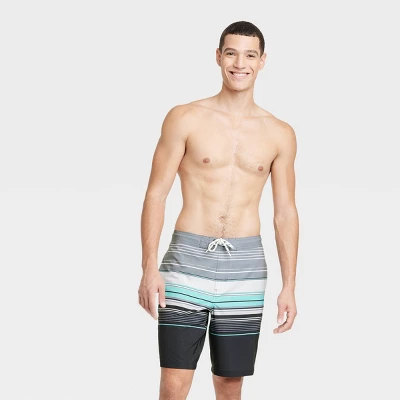Men's 9" Striped E-Board Swim Shorts - Goodfellow & Co™ Charcoal Gray 4 Men's 9" Striped E-Board Swim Shorts - Goodfellow & Co™ Charcoal Gray - Image 2