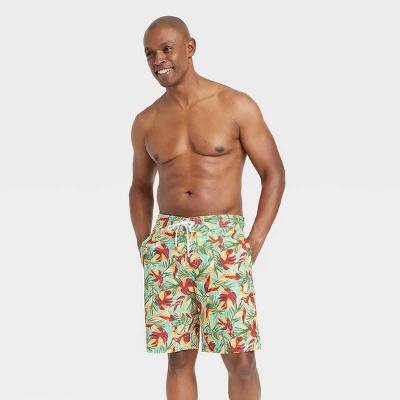 Men's 9" Leaf Print E-Board Swim Shorts - Goodfellow & Co™ Green/Red 4 Men's 9" Leaf Print E-Board Swim Shorts - Goodfellow & Co™ Green/Red - Image 2