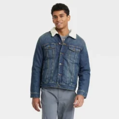 Men's Faux Shearling Lined Denim Trucker Jacket - Goodfellow & Co™ Blue -Men Fashion GUEST ed251bba 310c 4788 9fdc 9639e1bde2bf