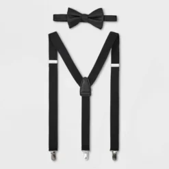 Men's Herringbone Bow Tie Suspender Set 2pc - Goodfellow & Co™ Black One Size Fits Most