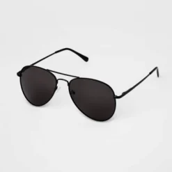 Men's Aviator Metal Sunglasses - Goodfellow & Co™ Black: Spring-Hinged Temple, Full Rim, Maximum UV Protection